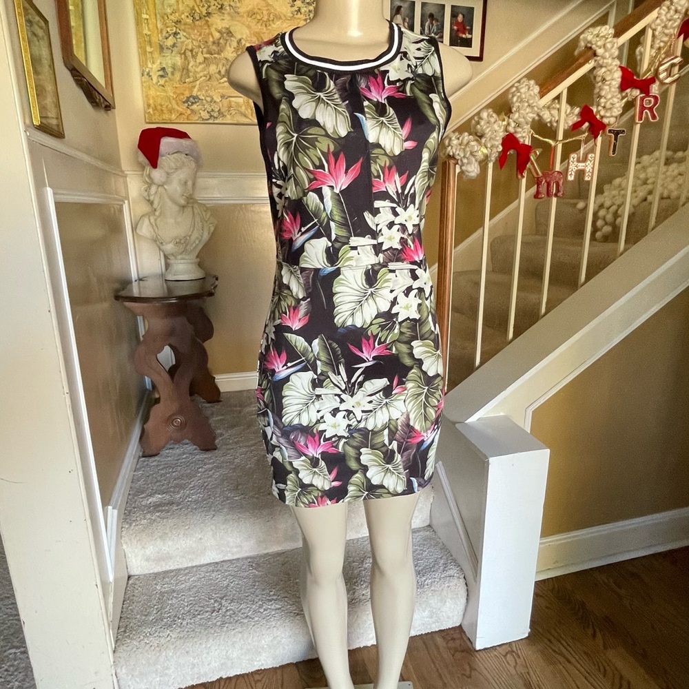 Topshop Tropical Jungle Bird of Paradise Tank Dress Sz 8 Hawaiian 🌴Palm Trees